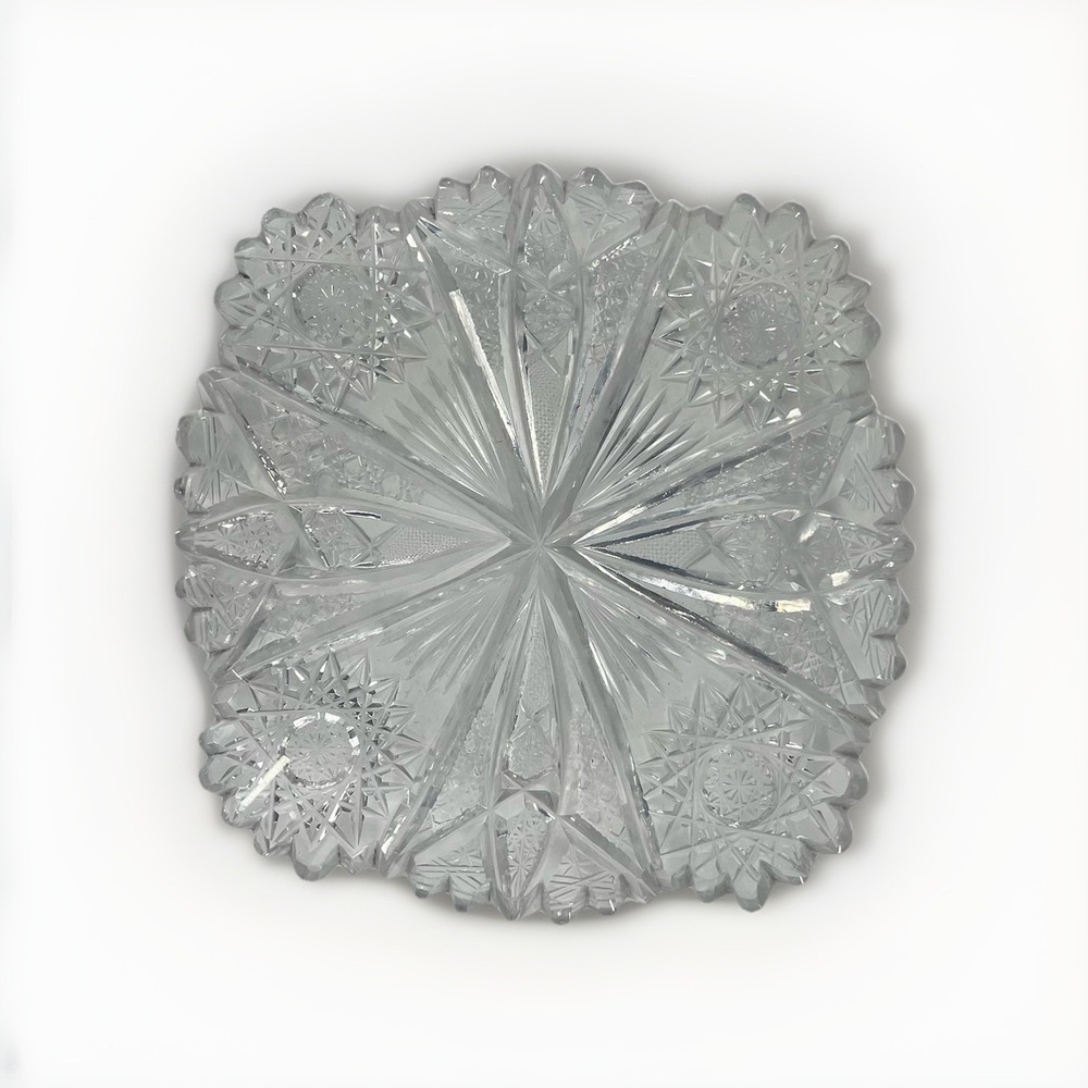 Vintage cut glass candy dish star pattern